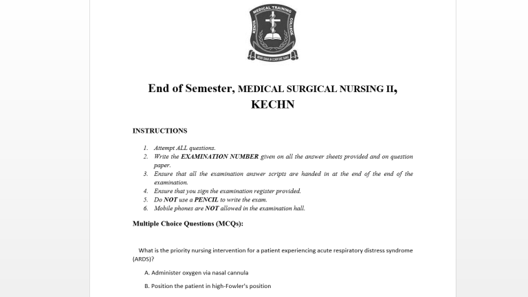 End of Semester, MEDICAL SURGICAL NURSING II, KECHN
