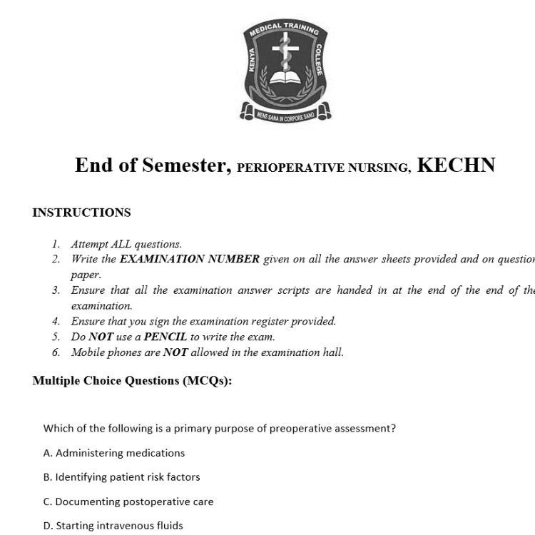 End of Semester, PERIOPERATIVE NURSING, KECHN