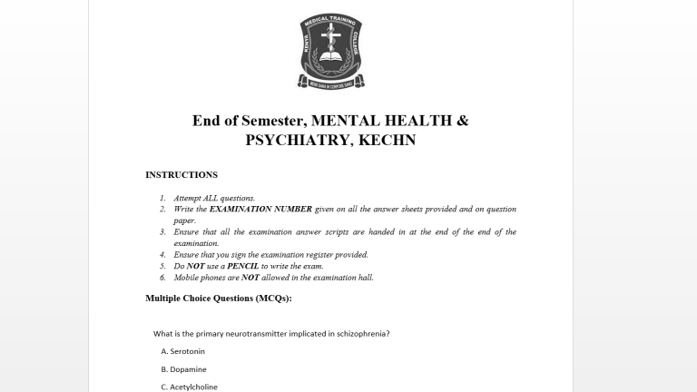 End of Semester, MENTAL HEALTH & PSYCHIATRY, KECHN
