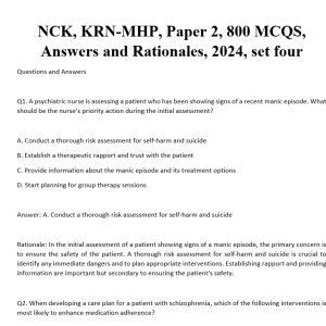 NCK, KRN-MHP, Paper 2, 800 MCQS, Answers and Rationales, 2024, set four