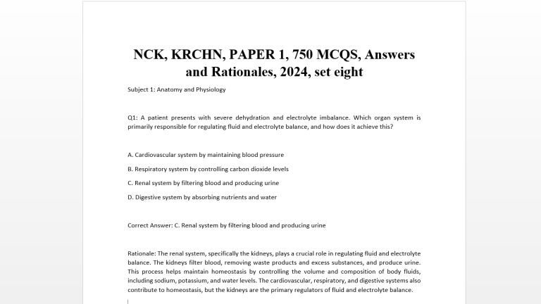 NCK, KRCHN, PAPER 1, 750 MCQS, Answers and Rationales, 2024, set eight