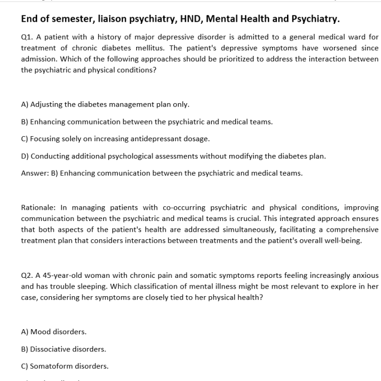 End of semester, liaison psychiatry, HND, Mental Health and Psychiatry.
