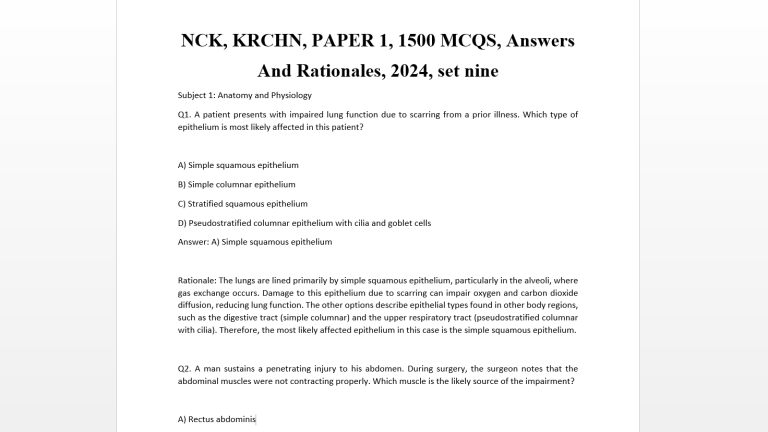 NCK, KRCHN, PAPER 1, 1500 MCQS, Answers  And Rationales, 2024, set nine