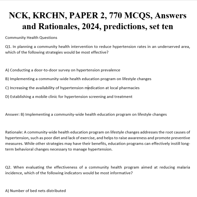 NCK, KRCHN, PAPER 2, 770 MCQS, Answers and Rationales, 2024, predictions, set ten