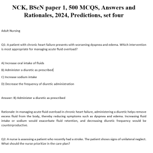 NCK, BScN paper 1, 500 MCQS, Answers and Rationales, 2024, Predictions, set four