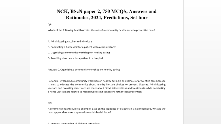 NCK, BScN paper 2, 750 MCQS, Answers and Rationales, 2024, Predictions, Set four