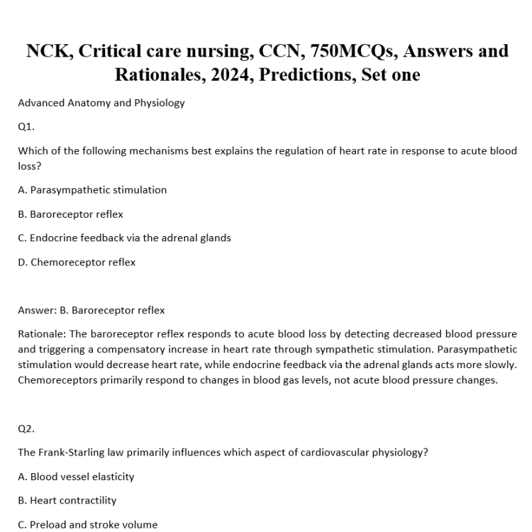 NCK, Critical care nursing, CCN, 750MCQs, Answers and Rationales, 2024, Predictions, Set one