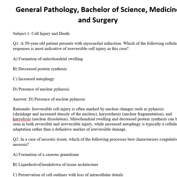 General Pathology, Bachelor of Science, Medicine and Surgery