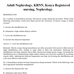 Adult Nephrology, KRNN, Kenya Registered nursing, Nephrology.