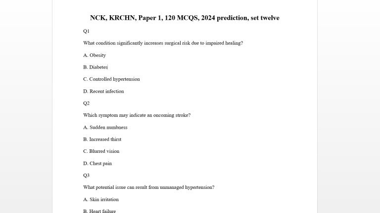 NCK, KRCHN, Paper 1, 120 MCQS, 2024 prediction, set twelve