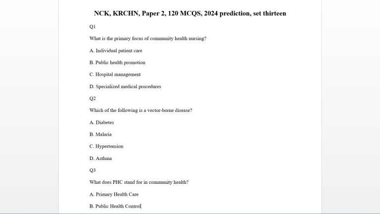 NCK, KRCHN, Paper 2, 120 MCQS, 2024 prediction, set thirteen