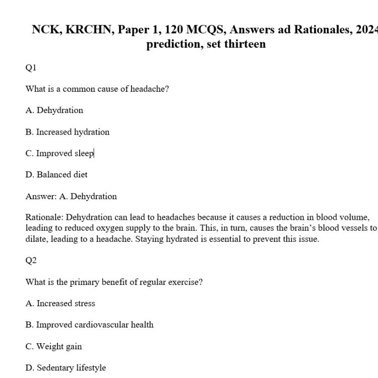 NCK, KRCHN, Paper 1, 120 MCQS, Answers ad Rationales, 2024 prediction, set thirteen