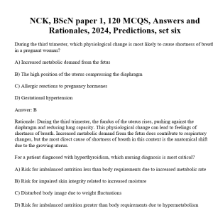 NCK, BScN paper 1, 120 MCQS, Answers and Rationales, 2024, Predictions, set six