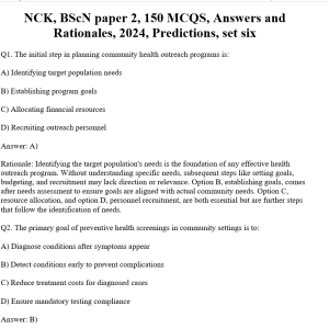 NCK, BScN paper 2, 150 MCQS, Answers and Rationales, 2024, Predictions, set six