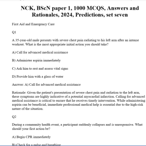 NCK, BScN paper 1, 1000 MCQS, Answers and Rationales, 2024, Predictions, set seven