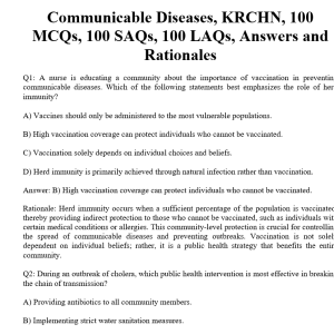 Communicable Diseases, KRCHN, 100 MCQs, 100 SAQs, 100 LAQs, Answers and Rationales