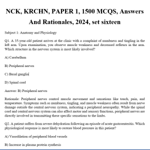 NCK, KRCHN, PAPER 1, 1500 MCQS, Answers And Rationales, 2024, set sixteen