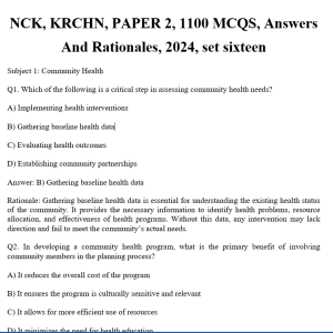 NCK, KRCHN, PAPER 2, 1100 MCQS, Answers And Rationales, 2024, set sixteen