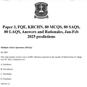 Paper 3, FQE, KRCHN, 80 MCQS, 80 SAQS, 80 LAQS, Answers and Rationales, Jan-Feb 2025 predictions