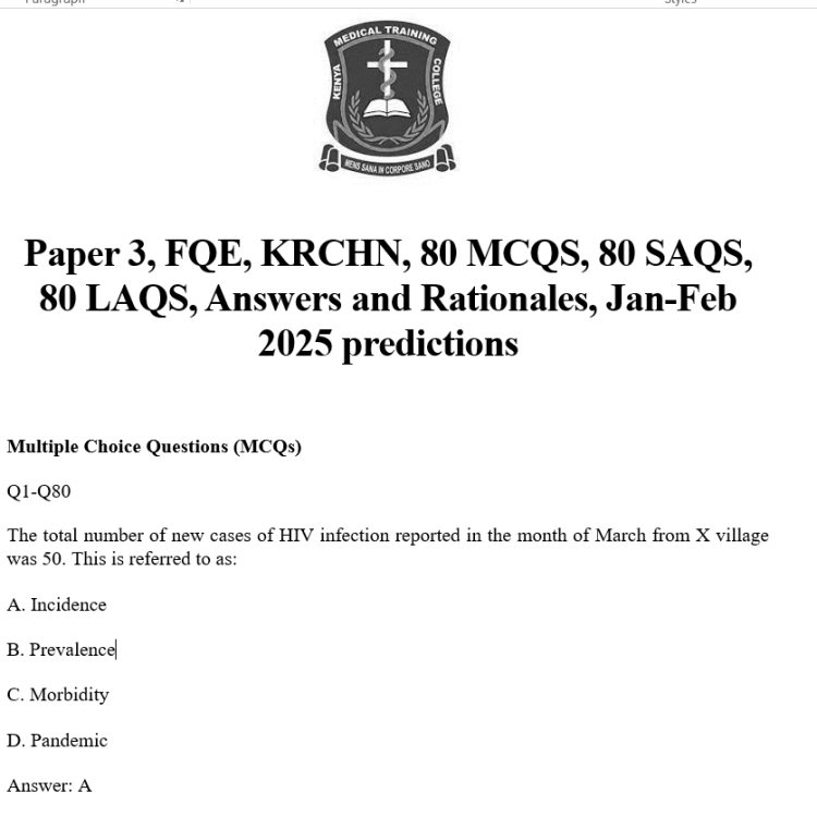 Paper 3, FQE, KRCHN, 80 MCQS, 80 SAQS, 80 LAQS, Answers and Rationales, Jan-Feb 2025 predictions