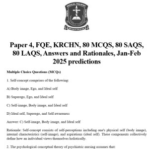 Paper 4, FQE, KRCHN, 80 MCQS, 80 SAQS, 80 LAQS, Answers and Rationales, Jan-Feb 2025 predictions