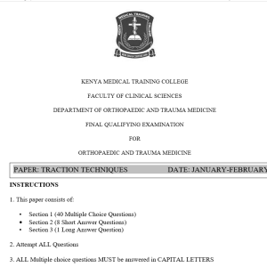 Traction Techniques, FQE, Orthopaedics and trauma Medicine, 100 MCQS, 100 SAQS, 100 LAQS, Answers and Rationales, Jan-Feb 2025 predictions