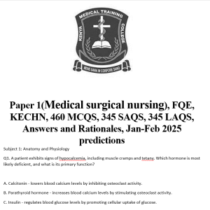 Paper 1(Medical surgical nursing), FQE, KECHN, 460 MCQS, 345 SAQS, 345 LAQS, Answers and Rationales, Jan-Feb 2025 predictions