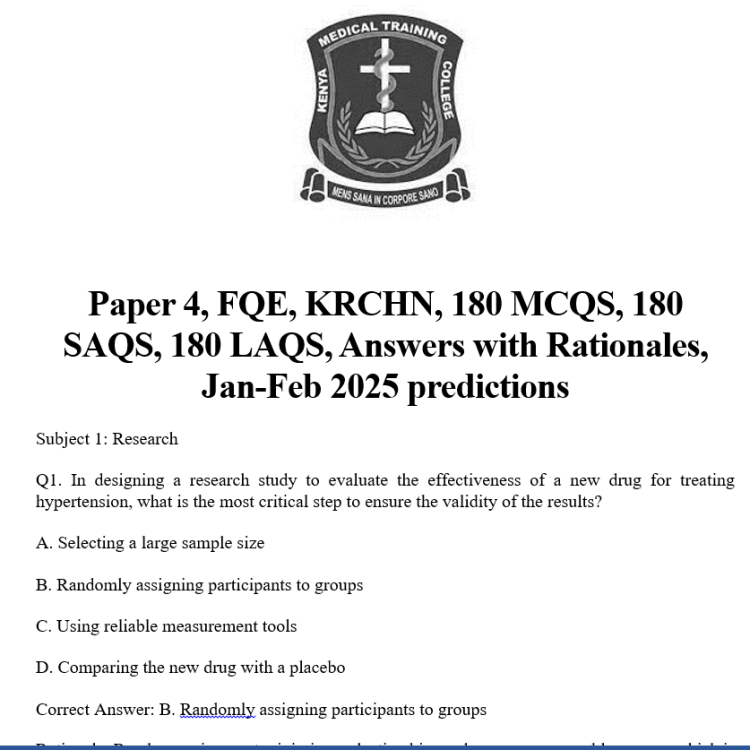 Paper 4, FQE, KRCHN, 180 MCQS, 180 SAQS, 180 LAQS, Answers with Rationales, Jan-Feb 2025 predictions