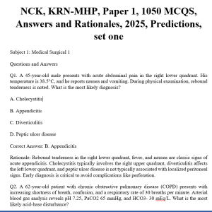 NCK, KRN-MHP, Paper 1, 1050 MCQS, Answers and Rationales, 2025, Predictions, set one