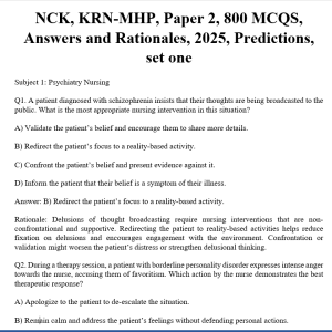 NCK, KRN-MHP, Paper 2, 800 MCQS, Answers and Rationales, 2025, Predictions, set one