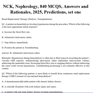 NCK, Nephrology, 840 MCQS, Answers and Rationales, 2025, Predictions, set one