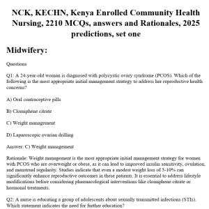 NCK, KECHN, Kenya Enrolled Community Health Nursing, 2210 MCQs, answers and Rationales, 2025 predictions, set one