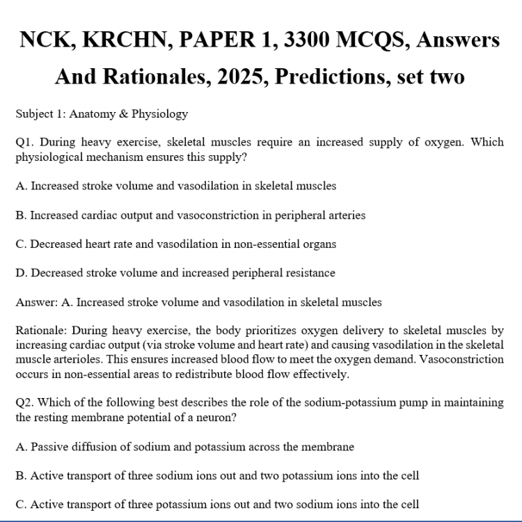 NCK, KRCHN, PAPER 1, 3300 MCQS, Answers And Rationales, 2025, Predictions, set two