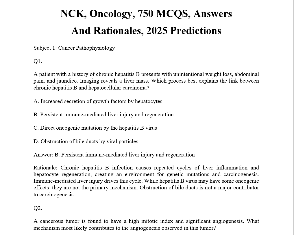 NCK, Oncology, 750 MCQS, Answers And Rationales, 2025 Predictions