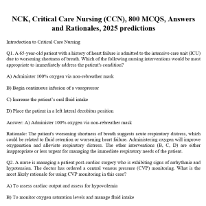 NCK, Critical Care Nursing (CCN), 800 MCQS, Answers and Rationales, 2025 predictions