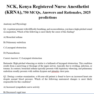 NCK, Kenya Registered Nurse Anesthetist (KRNA), 750 MCQs, Answers and Rationales, 2025 predictions