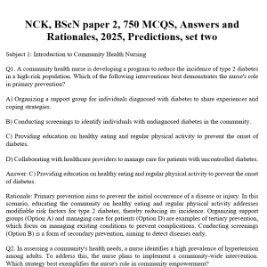 NCK, BScN paper 2, 750 MCQS, Answers and Rationales, 2025, Predictions, set two