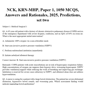 NCK, KRN-MHP, Paper 1, 1050 MCQS, Answers and Rationales, 2025, Predictions, set two