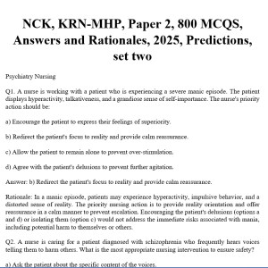 NCK, KRN-MHP, Paper 2, 800 MCQS, Answers and Rationales, 2025, Predictions, set two