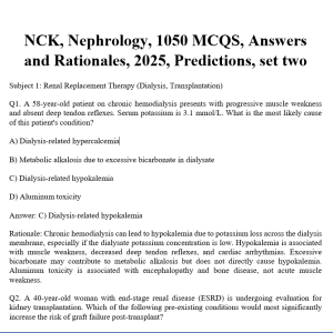 NCK, Nephrology, 1050 MCQS, Answers and Rationales, 2025, Predictions, set two