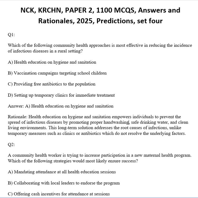 NCK, KRCHN, PAPER 2, 1100 MCQS, Answers and Rationales, 2025, Predictions, set four
