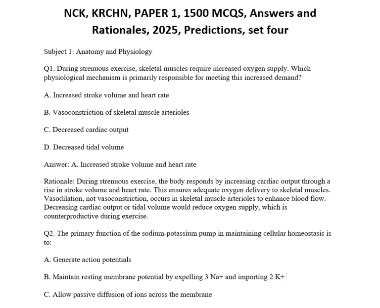 NCK, KRCHN, PAPER 1, 1500 MCQS, Answers and Rationales, 2025, Predictions, set four