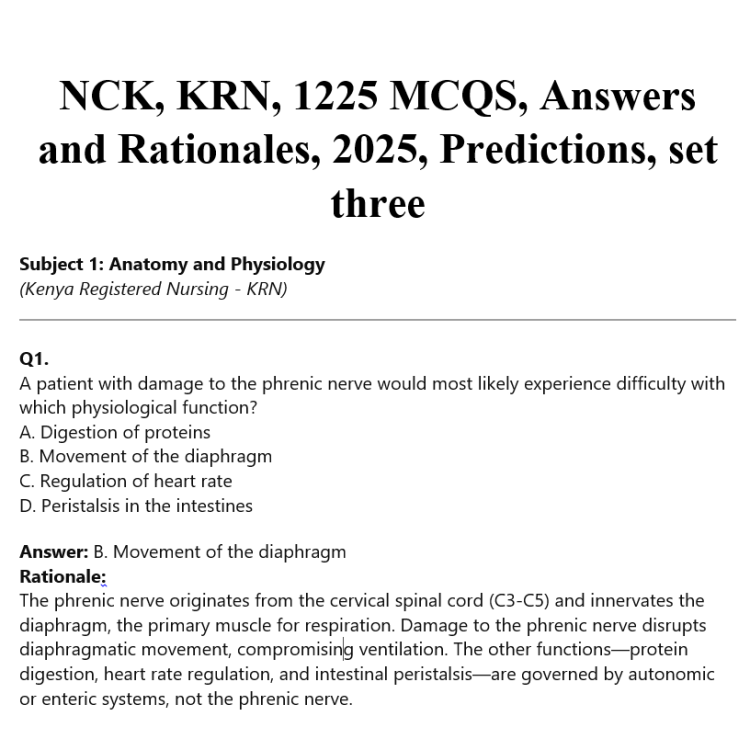 NCK, KRN, 1225 MCQS, Answers and Rationales, 2025, Predictions, set three