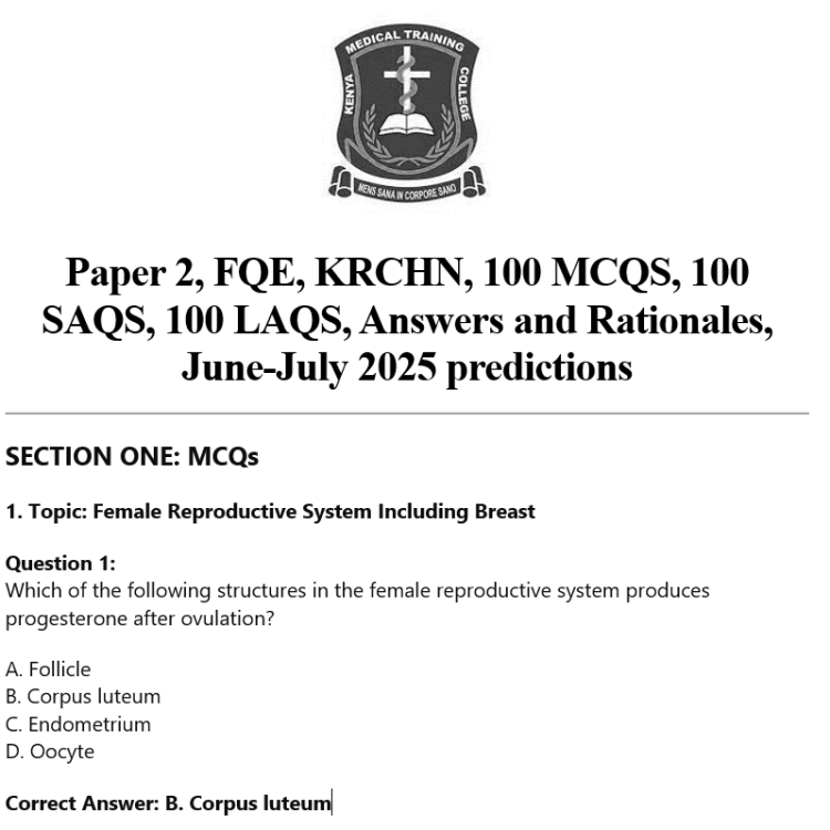 Paper 2, FQE, KRCHN, 100 MCQS, 100 SAQS, 100 LAQS, Answers and Rationales, June-July 2025 predictions