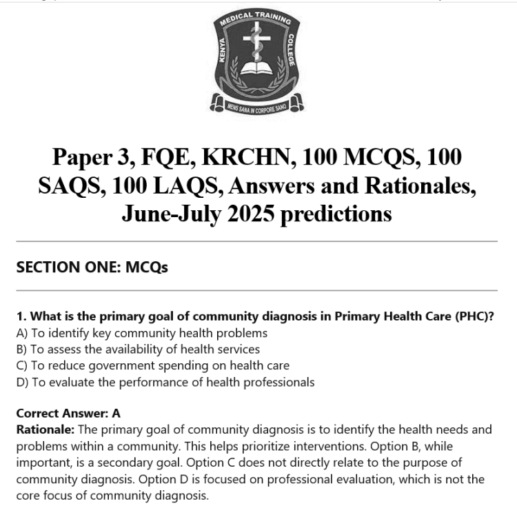 Paper 3, FQE, KRCHN, 100 MCQS, 100 SAQS, 100 LAQS, Answers and Rationales, June-July 2025 predictions