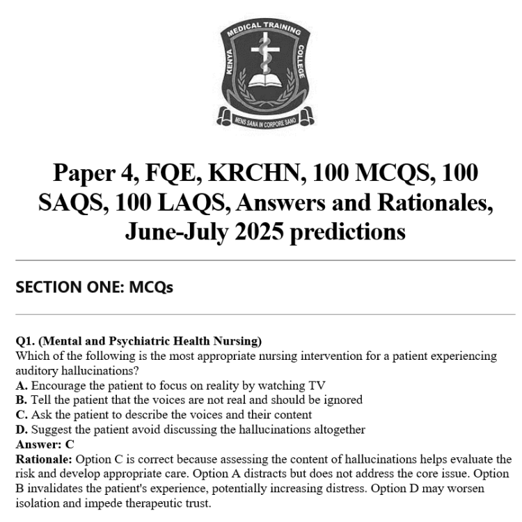 Paper 4, FQE, KRCHN, 100 MCQS, 100 SAQS, 100 LAQS, Answers and Rationales, June-July 2025 predictions