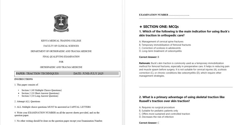 Traction Techniques, FQE, Orthopaedics and trauma Medicine, June-July 2025 predictions