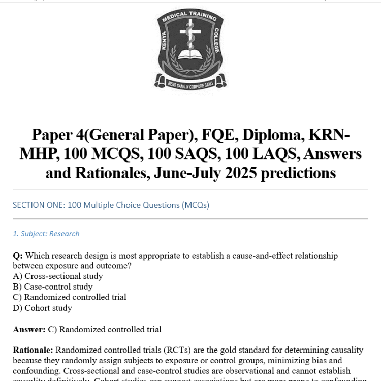 Paper 4(General Paper), FQE, Diploma, KRN-MHP, 100 MCQS, 100 SAQS, 100 LAQS, Answers and Rationales, June-July 2025 predictions