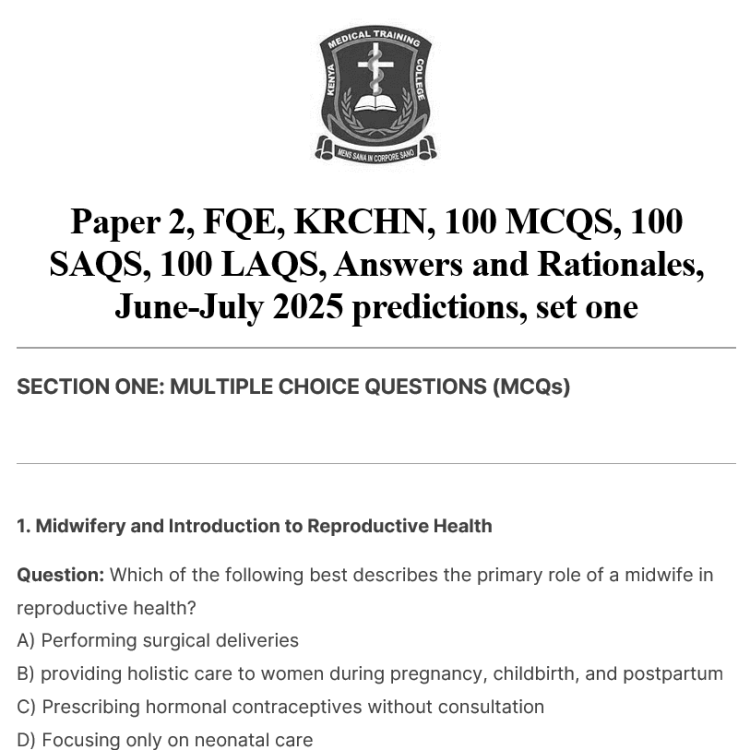 Paper 2, FQE, KRCHN, 100 MCQS, 100 SAQS, 100 LAQS, Answers and Rationales, June-July 2025 predictions, set one