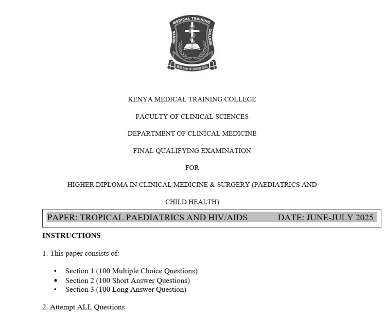 TROPICAL PAEDIATRICS AND HIVAIDS, FQE, Clinical Medicine and surgery, June-July 2025 predictions